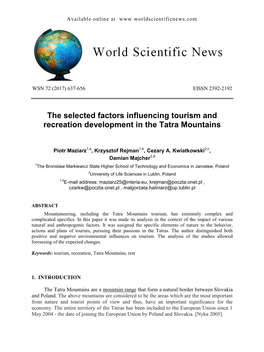 The Selected Factors Influencing Tourism and Recreation Development in the Tatra Mountains