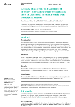 Ferfer®) Containing Microencapsulated Iron in Liposomal Form in Female Iron Deficiency Anemia