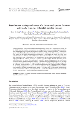 Distribution, Ecology and Status of a Threatened Species Ischnura Intermedia (Insecta: Odonata), New for Europe