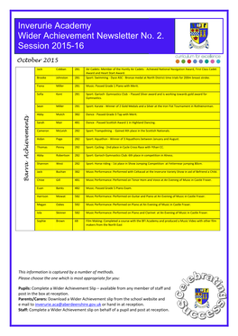 Inverurie Academy Wider Achievement Newsletter No. 2