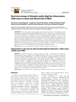 Short-Term Storage of Lebranche Mullet Mugil Liza (Valenciennes, 1836) Semen in Natura and Diluted with CF-HBSS