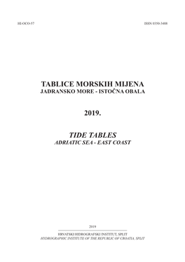 Tablice Morskih Mijena 2019. Tide Tables