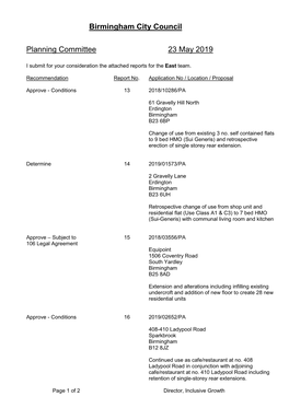 Birmingham City Council Planning Committee 23 May 2019