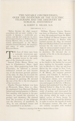 OVER the INVENTION of the ELECTRIC TELEGRAPH and the DISCOVERY of SURGICAL ANESTHESIA* by ALBERT H