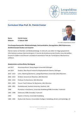 Curriculum Vitae Prof. Dr. Patrick Cramer