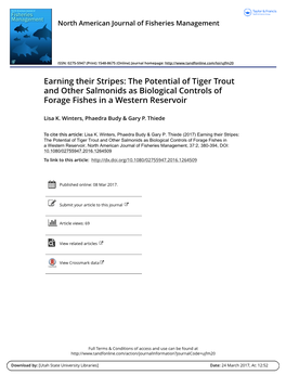 The Potential of Tiger Trout and Other Salmonids As Biological Controls of Forage Fishes in a Western Reservoir