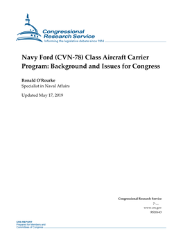 Navy Ford (CVN-78) Class Aircraft Carrier Program: Background and Issues for Congress