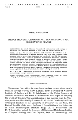 Middle Miocene Foraminiferal Biochronology and Ecology of Se Poland