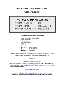 NOTICES and PROCEEDINGS 15 September 2015