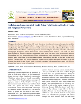 Evolution and Assessment of South Asian Folk Music: a Study of Social and Religious Perspective