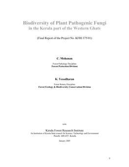 Biodiversity of Plant Pathogenic Fungi in the Kerala Part of the Western Ghats