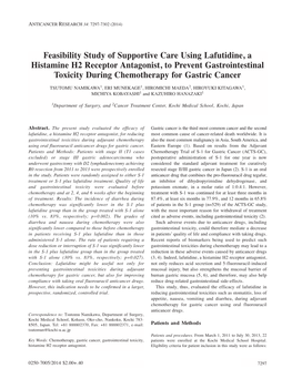 Feasibility Study of Supportive Care Using Lafutidine, a Histamine H2 Receptor Antagonist, to Prevent Gastrointestinal Toxicity During Chemotherapy for Gastric Cancer