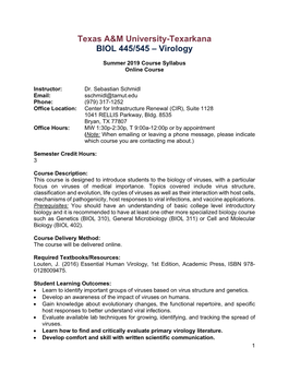 Texas A&M University-Texarkana BIOL 445/545 – Virology