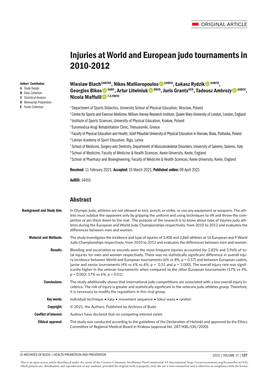 Injuries at World and European Judo Tournaments in 2010-2012