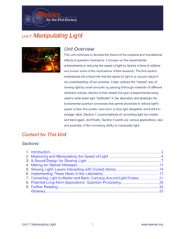 Unit 7: Manipulating Light