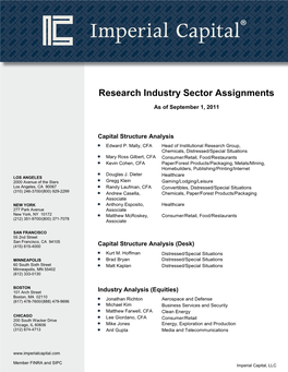 Research Industry Sector Assignments