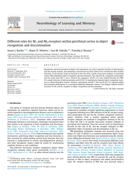 Different Roles for M1 and M2 Receptors Within Perirhinal Cortex in Object Recognition and Discrimination ⇑ Susan J