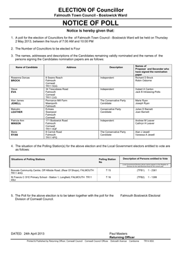 NOTICE of POLL Notice Is Hereby Given That