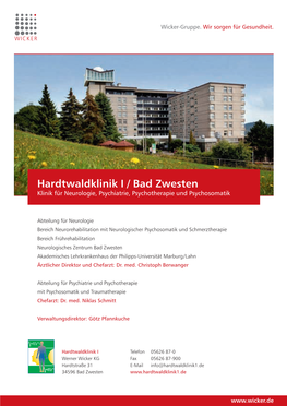 Hardtwaldklinik I / Bad Zwesten Klinik Für Neurologie, Psychiatrie, Psychotherapie Und Psychosomatik