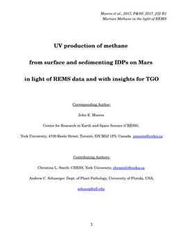 UV Production of Methane from Surface and Sedimenting Idps On