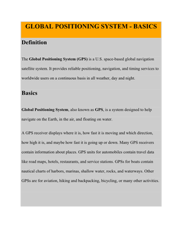 Global Positioning System - Basics