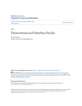 Disinvestment and Suburban Decline Robert Streetar Hamline University, Streetarbob@Gmail.Com