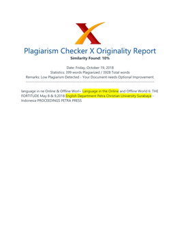 Plagiarism Checker X Originality Report Similarity Found: 10%