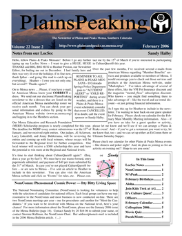 Volume 22 Issue 2 February 2006 Notes from Our Locsec Sandy Halby