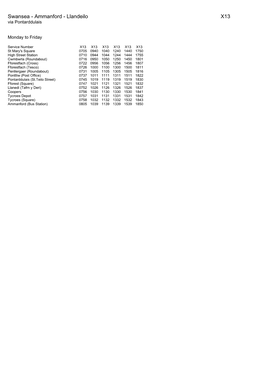 Swansea - Ammanford - Llandeilo X13 Via Pontarddulais