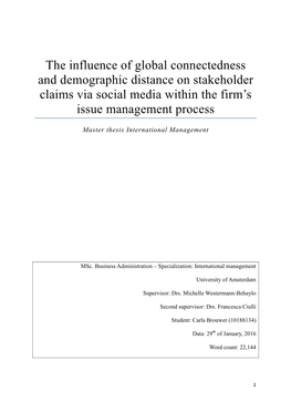The Influence of Global Connectedness and Demographic Distance on Stakeholder Claims Via Social Media Within the Firm’S Issue Management Process