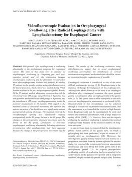 Videofluoroscopic Evaluation in Oropharyngeal Swallowing After Radical Esophagectomy with Lymphadenectomy for Esophageal Cancer