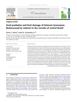 Seed Predation and Fruit Damage of Solanum Lycocarpum (Solanaceae) by Rodents in the Cerrado of Central Brazil