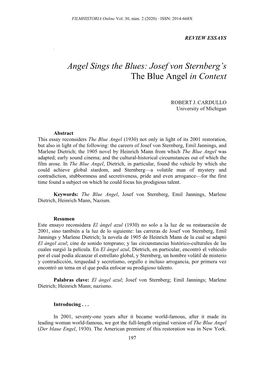 Angel Sings the Blues: Josef Von Sternberg's the Blue Angel in Context
