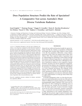 Does Population Structure Predict the Rate of Speciation? a Comparative Test Across Australia’Smost Diverse Vertebrate Radiation