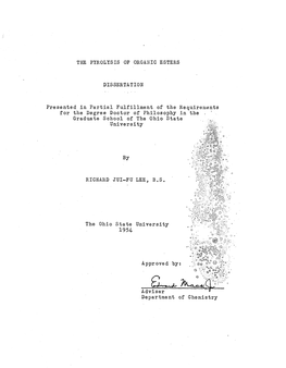 The Pyrolysis of Organic Esters Dissertation