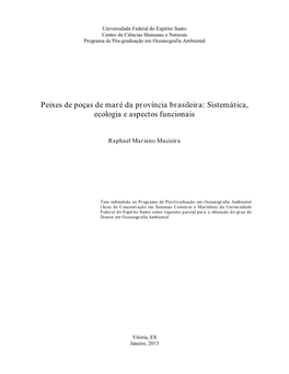 Peixes De Poças De Maré Da Província Brasileira: Sistemática, Ecologia E Aspectos Funcionais