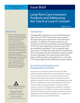 Long-Term Care Insurance Products and Addressing the 'Use It Or Lose It' Concern