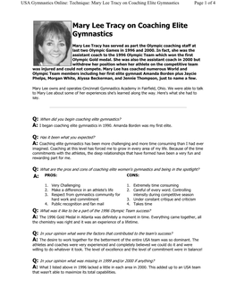 Mary Lee Tracy on Coaching Elite Gymnastics Page 1 of 4