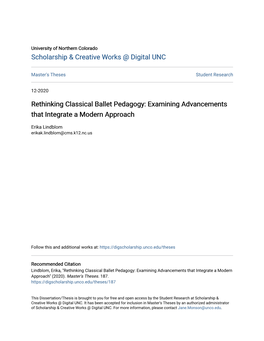 Rethinking Classical Ballet Pedagogy: Examining Advancements That Integrate a Modern Approach