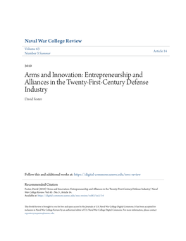 Arms and Innovation: Entrepreneurship and Alliances in the Twenty-First-Century Defense Industry David Foster