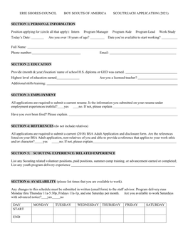 Erie Shores Council Boy Scouts of America Scoutreach Application (2021)