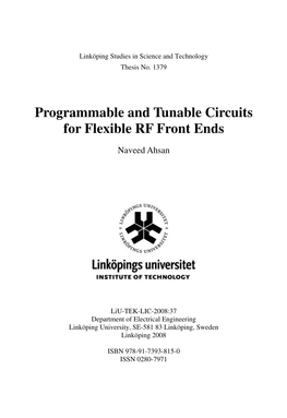 Programmable and Tunable Circuits for Flexible RF Front Ends