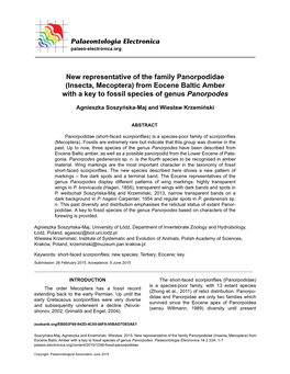 (Insecta, Mecoptera) from Eocene Baltic Amber with a Key to Fossil Species of Genus Panorpodes