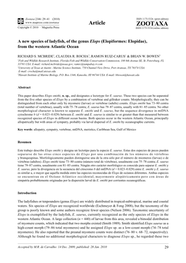 Zootaxa, a New Species of Ladyfish, of the Genus Elops