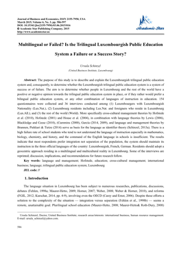 Multilingual Or Failed? Is the Trilingual Luxembourgish Public Education System a Failure Or a Success Story?