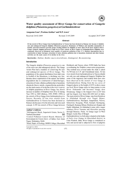 Water Quality Assessment of River Ganga for Conservation of Gangetic Dolphins ( Platanista Gangetica ) at Garhmukteshwar