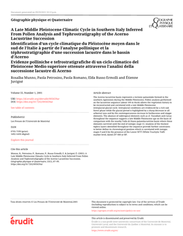 A Late Middle Pleistocene Climatic Cycle in Southern Italy Inferred