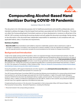 Compounding Alcohol-Based Hand Sanitizer During COVID-19 Pandemic