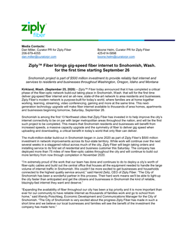 Ziply™ Fiber Brings Gig-Speed Fiber Internet to Snohomish, Wash. for the First Time Starting September 26