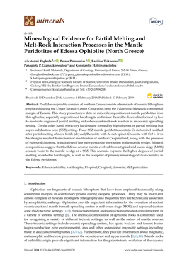 Mineralogical Evidence for Partial Melting and Melt-Rock Interaction Processes in the Mantle Peridotites of Edessa Ophiolite (North Greece)